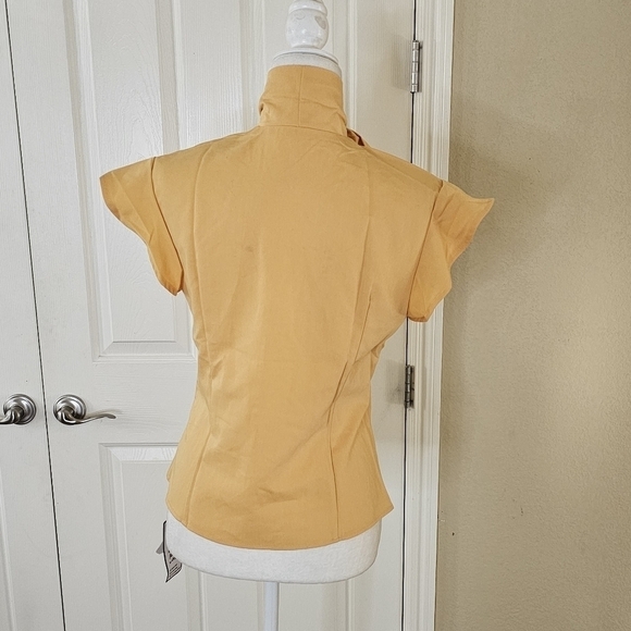 NWT Retro Stage Yellow Flutter Sleeve Princess Seam Button Down Bow Blouse Sz M - Picture 4 of 12